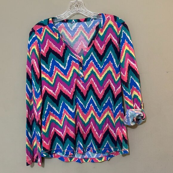 Lilly Pulitzer Zigzag Chevron Print Pima Cotton Long Sleeve Top — Small - Picture 3 of 6